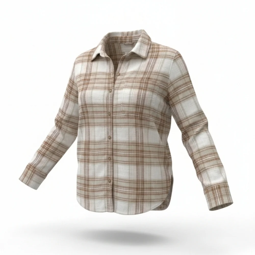 American Eagle Flannel Shirt Size S Brown Cream Plaid Unisex Super Soft Knit